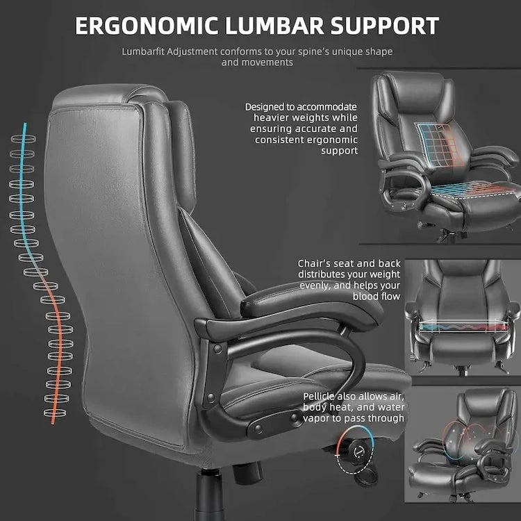 Bossin Big and Tall Executive Office Chair,500LBS Adjustable Lumbar Support Ergonomic Chair with High Back Pu Leather Computer