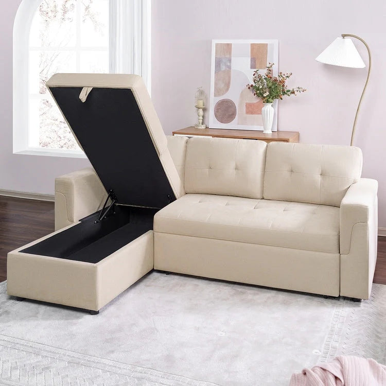 Reversible Sectional Sofa with Pull-Out Sleeper Bed, Hidden Storage Chaise, Durable Legs