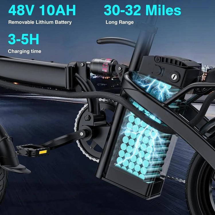 Electric Bike for Adults Teens Folding E-Bike Commuter City Foldable E-Bike Motor 48V 24MPH