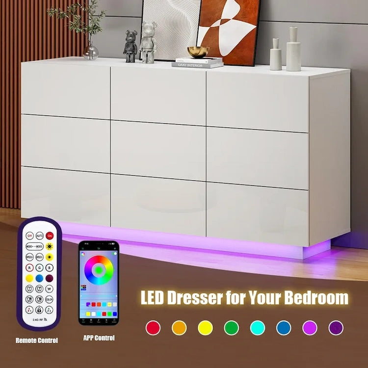 9 Drawers Chest of Dresser Storage Tower Cabinet Bedroom Organizer with Light