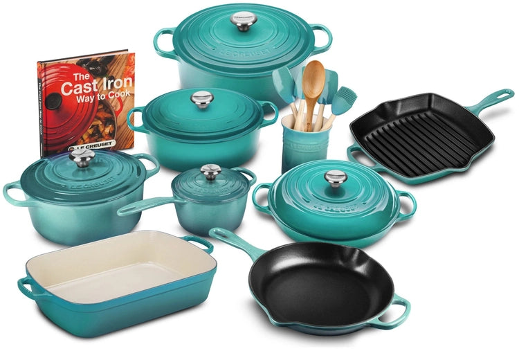 20-Piece Signature Cast Iron Cookware Set,10.25'' Skillet,1.75-Quart Saucepan with Lid