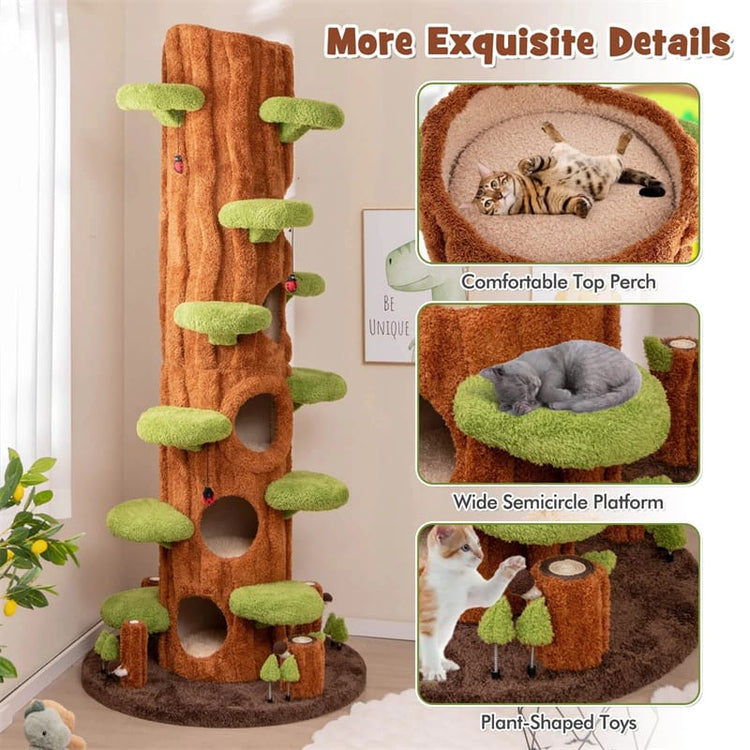 90.5" Tall Simulation Cat Tree, Modern Realistic Multi-Level Cat Tower w/5 Condos & Sisal Scratch Pad, Large Lifelike Indoor Cat Tree