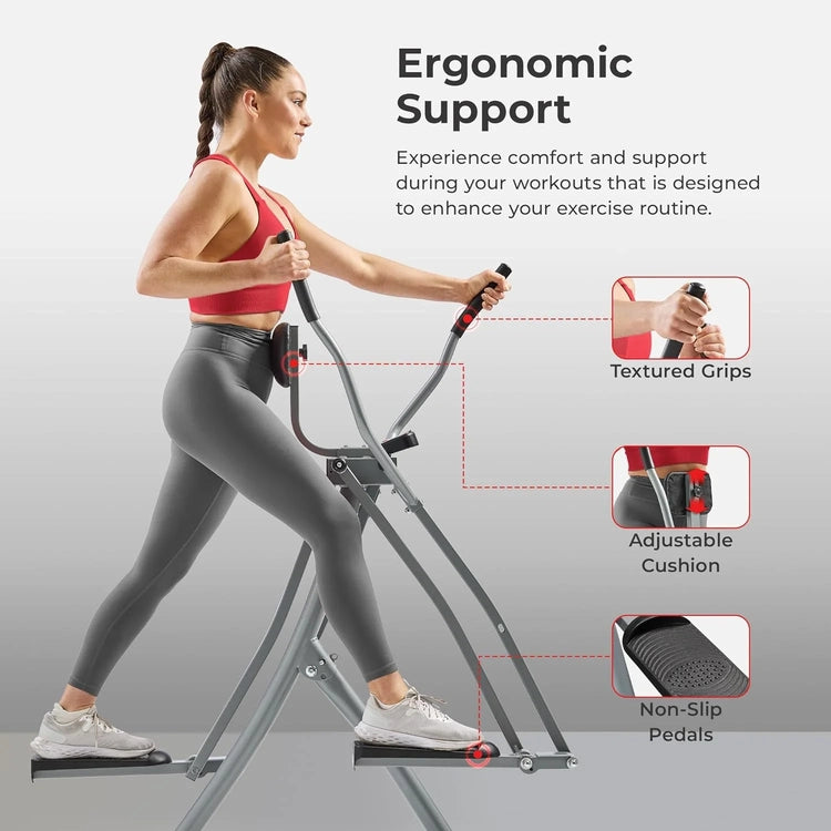 Sunny Health & Fitness Smart Air Walker Elliptical, Low-Impact 30-Inch Stride Home Glider Machine, Senior Cross Trainer for Indoor Cardio Exercise