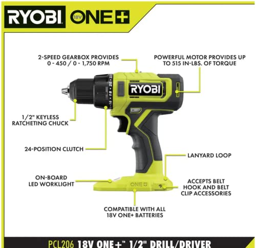 Ryobi One+ 18V Cordless 6-Tool Combo Kit with Drill, Impact Driver, Saw, Multi-Tool & LED Light