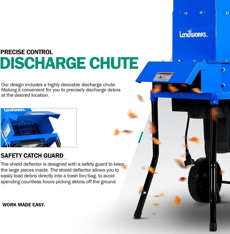 Landworks Leaf Mulcher Shredder Electric Green and Waste Management Heavy Duty 120V AC 11" Inch Cutting Blade .5" Inch Cutting Capacity for Leaves