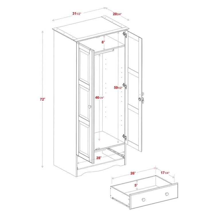 Palace Imports 100% Solid Wood Flexible Wardrobe Armoire with Metal or Wooden Knobs
