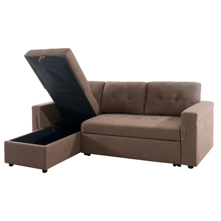 Reversible Sectional Sofa with Pull-Out Sleeper Bed, Hidden Storage Chaise, Durable Legs