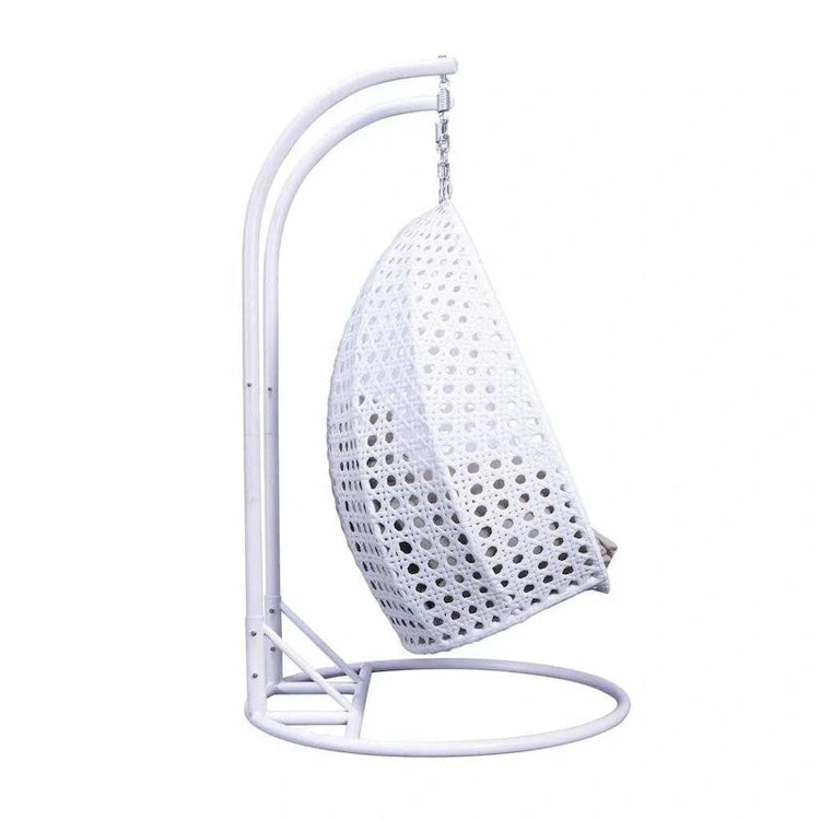 Leisuremod 2 Person Hanging Egg Chair with Stand - Outdoor/Indoor Rattan Wicker Patio Swing Hammock Lounger with Cushions