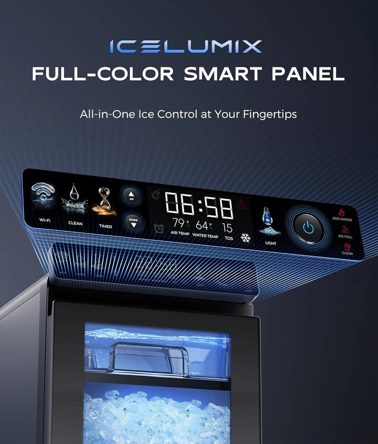 Nugget Ice Maker Countertop, Smart Pebble Ice Machine with App Control, 44 lbs/24H Soft Pellet Chewable Ice with Self-Cleaning, Stainless Steel