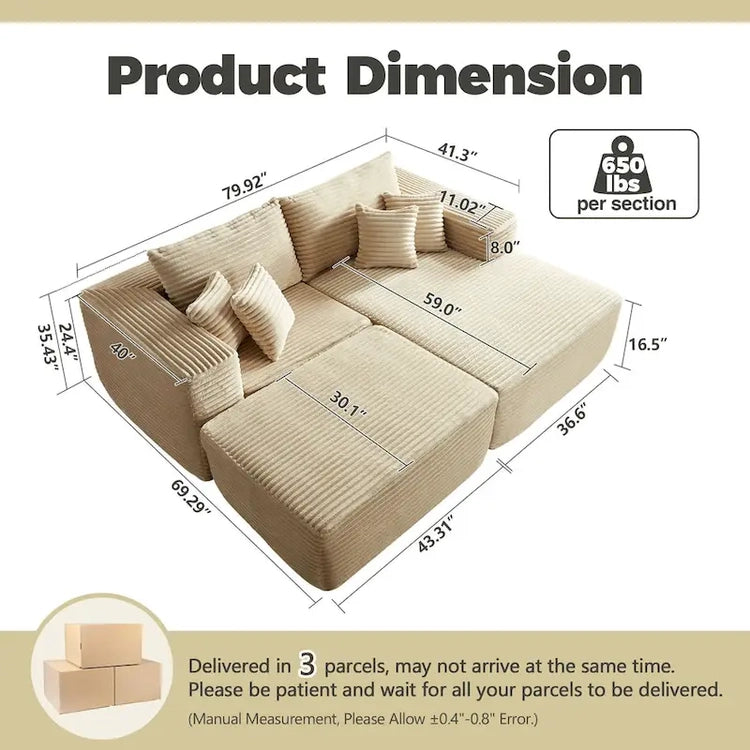 Hooowooo Modern Plush Sectional Sofa L-Shaped Couch with Removable Ottoman