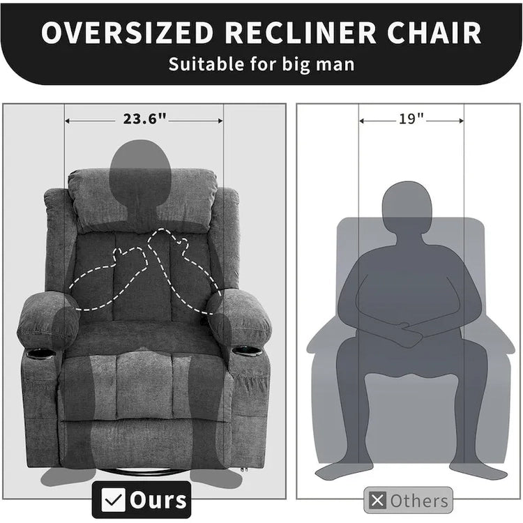 Recliner Chair, Rocking Chairs with Massage and Heat, Side Pockets and Cup Holder