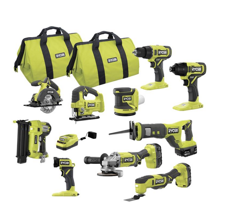 Ryobi One+ 18V Cordless 10-Tool Combo Kit with 3 Batteries and Charger PCK750KN