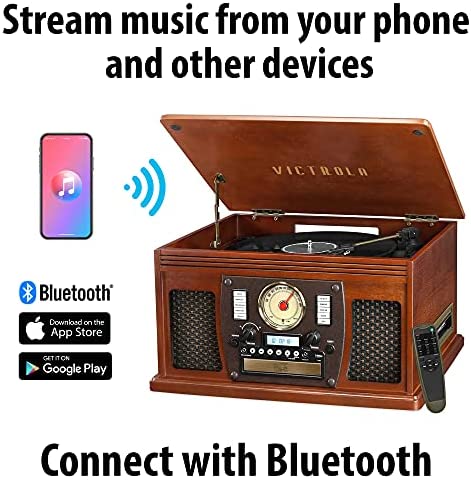 Victrola 8-in-1 Bluetooth Record Player & Multimedia Center, Built-in Stereo Speakers - Turntable, Wireless Music Streaming