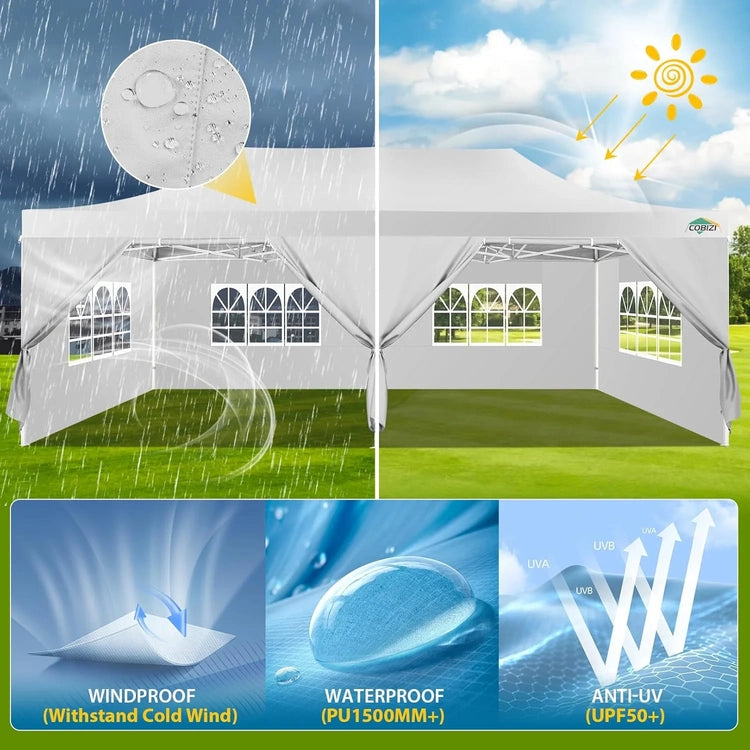 Cobizi 10x20 Heavy Duty Pop up Canopy Tent with 6 Sidewalls Easy up Commercial Outdoor Canopy Wedding Party Tents