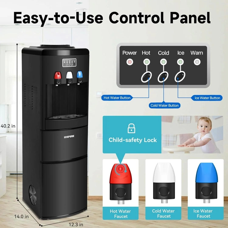 Icepure Water Dispenser with Ice Maker, 3-in-1 Hot and Cold Water Cooler with Built-in Bullet Ice Maker Machine, 26.5lbs/24H