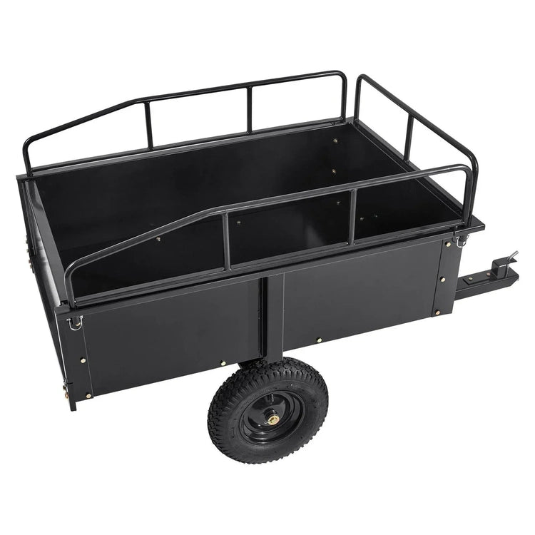 Heavy Duty Atv Trailer Steel Dump Cart, 750-Pound 15 Cubic Feet, Garden Utility Trailer with Removable Sides for Riding L