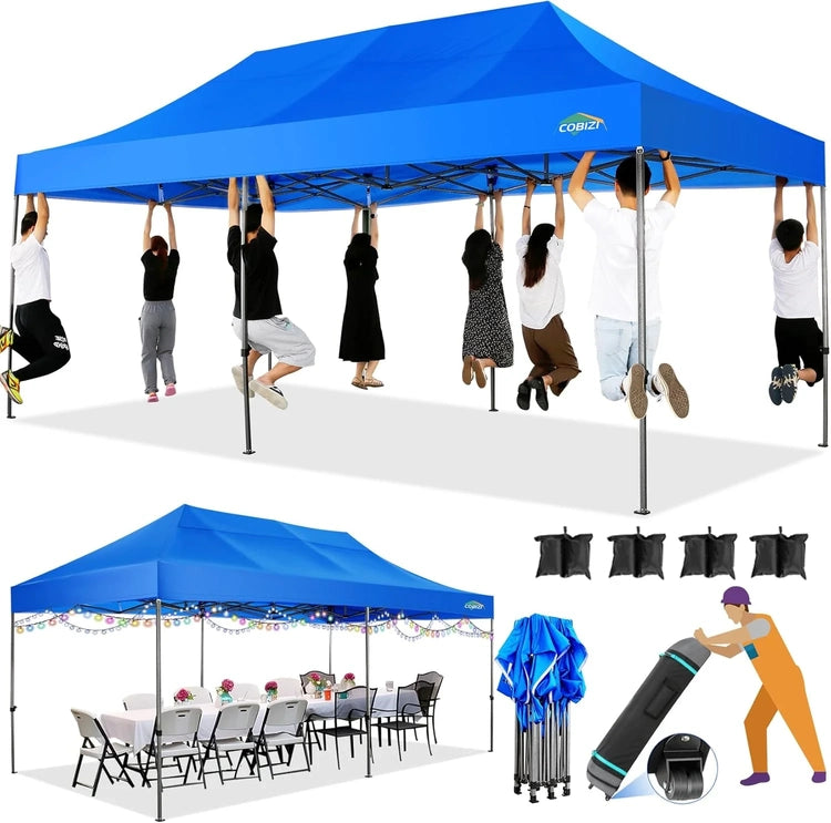 Cobizi 10x20 Heavy Duty Pop up Canopy Tent with 6 Sidewalls Easy up Commercial Outdoor Canopy Wedding Party Tents