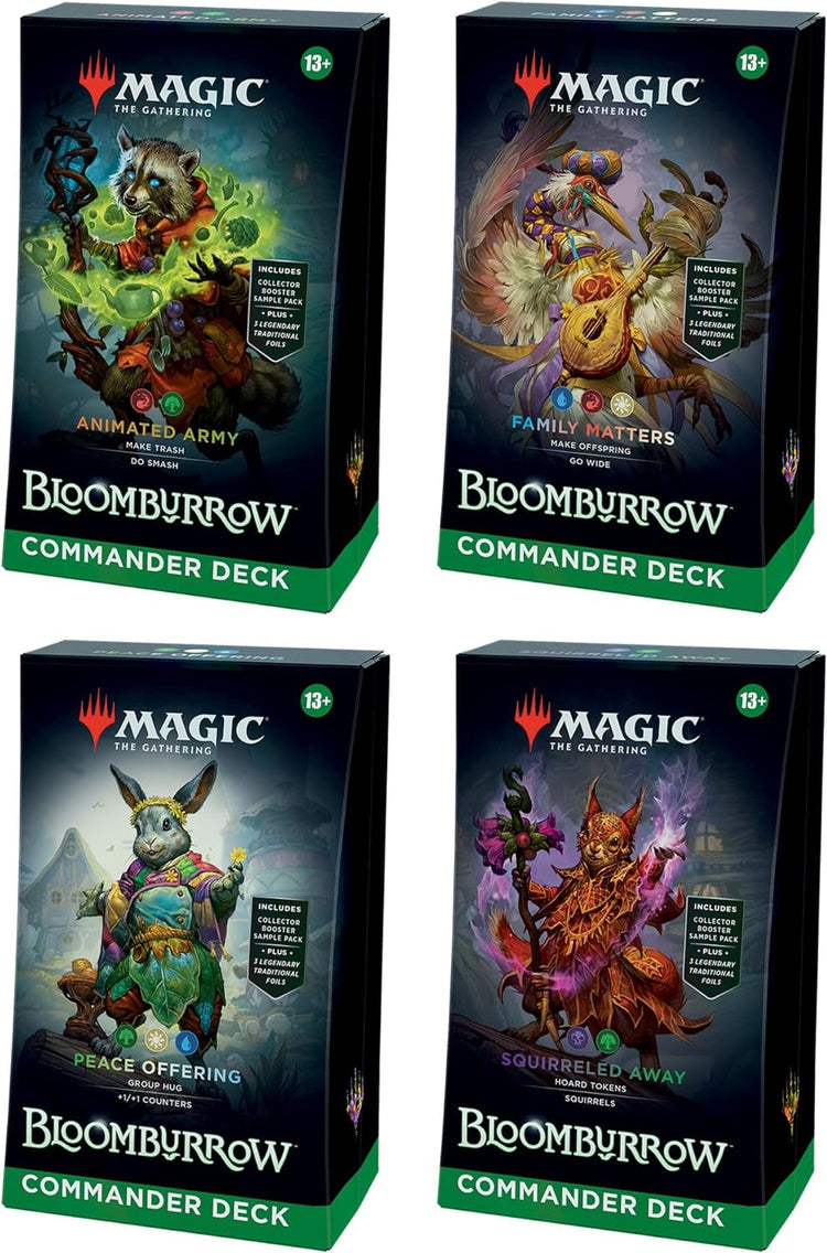 The Gathering Bloomburrow Commander Deck Bundle - Includes All 4 Decks (Animated Army Family Matters Peace Offering and Squirreled Away)