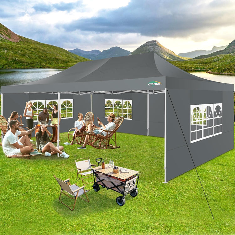Cobizi 10x20 Heavy Duty Pop up Canopy Tent with 6 Sidewalls Easy up Commercial Outdoor Canopy Wedding Party Tents