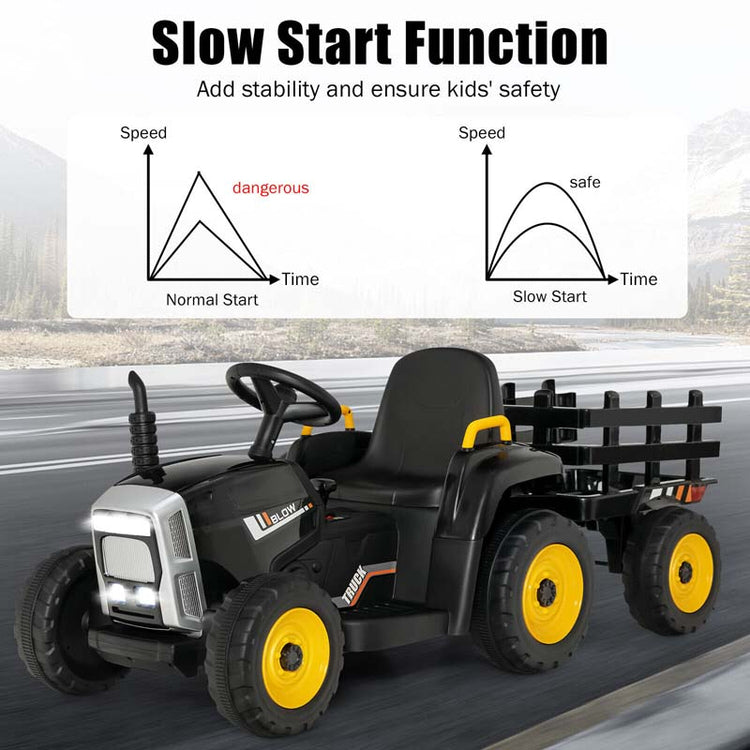 Kids Ride on Tractor W/Trailer 12V Battery Powered Electric Riding Toy Car Vehicle with 3-Gear-Shift Ground Loader