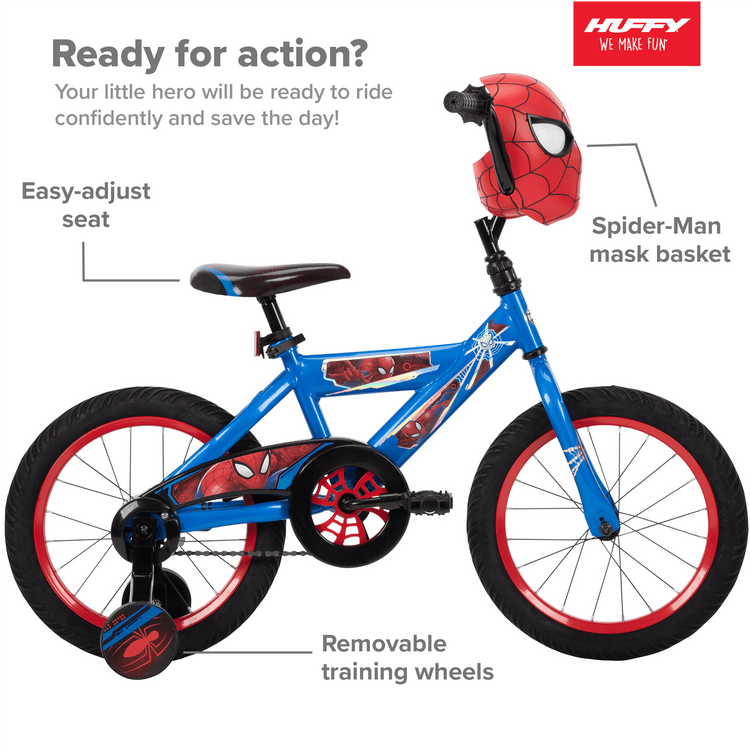 Huffy Marvel Spider-Man Kids Bike, 16'' Wheels, Ages 3+, Training Wheels, Steel Frame, Coaster Brake