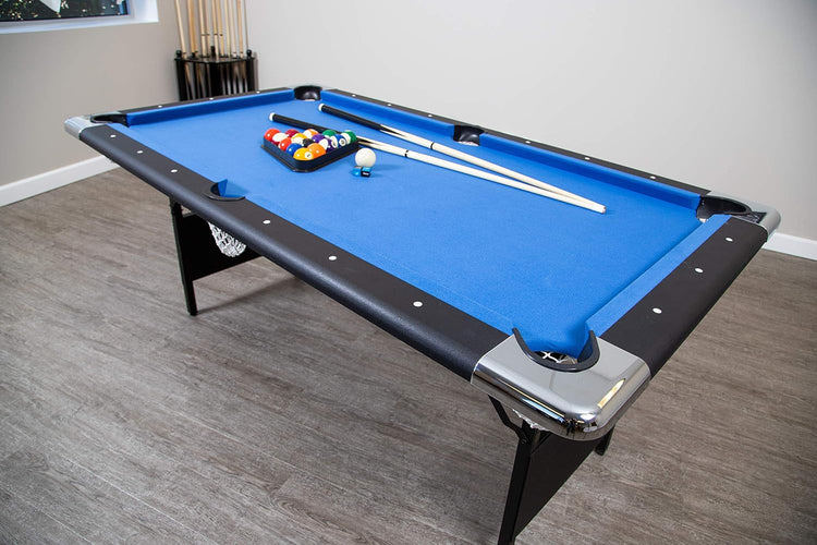 6 Ft Portable Pool Table, Adults Folding Billiards Tables for Game Room with Easy Foldable Storage, Includes Full Set of Billiard Balls, Cues