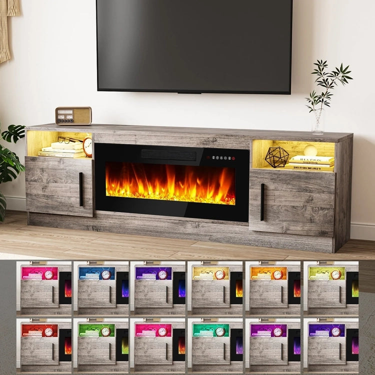 Bossin 70 Fireplace TV Stand with 36 Electric Fireplace, TV Stand for Tvs up to 80,16 Colors LED Lights/Entertainment Center