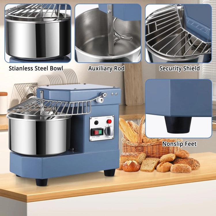 8Qt Commercial Food Mixer, 450W Dual Rotating Dough Kneading Machine W Food-Grade Stainless Steel Bowl, Security Shield & Timer, Commercial