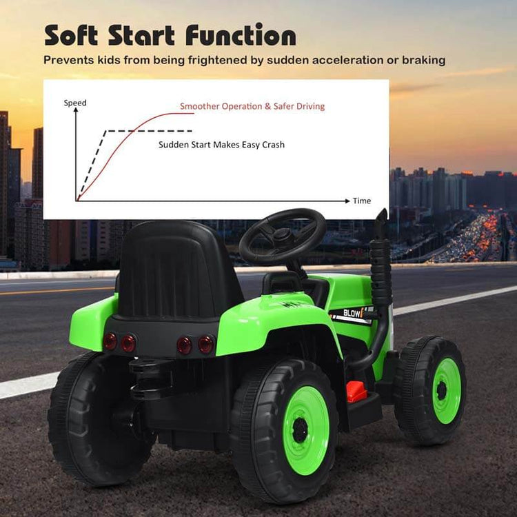 Kids Ride on Tractor W/Trailer 12V Battery Powered Electric Riding Toy Car Vehicle with 3-Gear-Shift Ground Loader