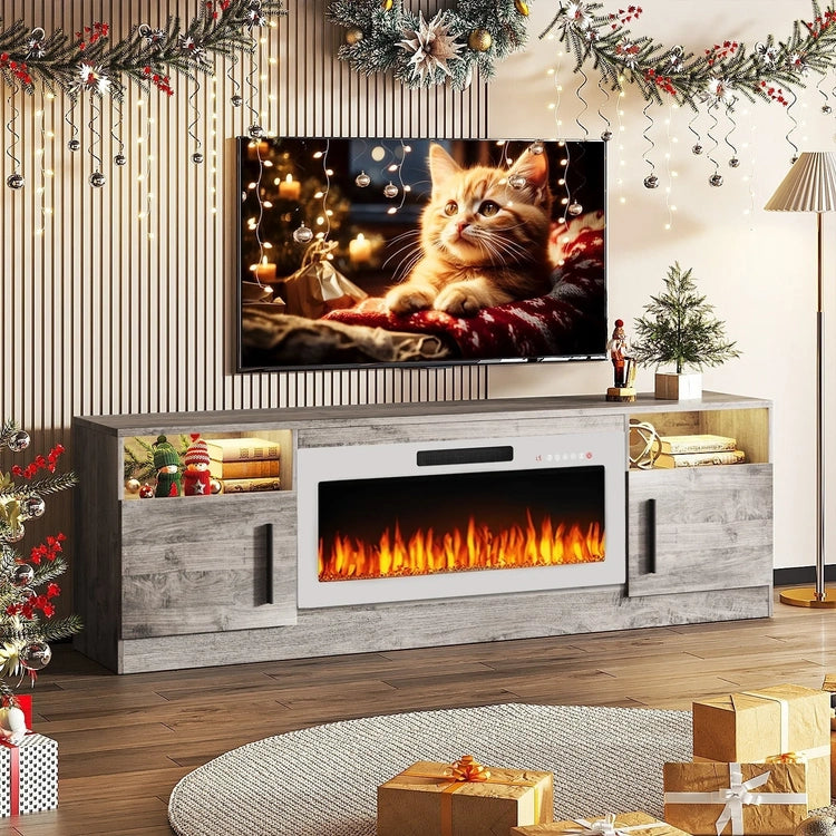 Bossin 70 Fireplace TV Stand with 36 Electric Fireplace, TV Stand for Tvs up to 80,16 Colors LED Lights/Entertainment Center