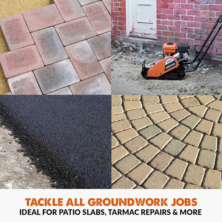 Electric Compactor Plate - Ideal for Levelling Pavement, Artificial Turf Ground Preparation, Patio, Blockwork, Sand, Soil & More