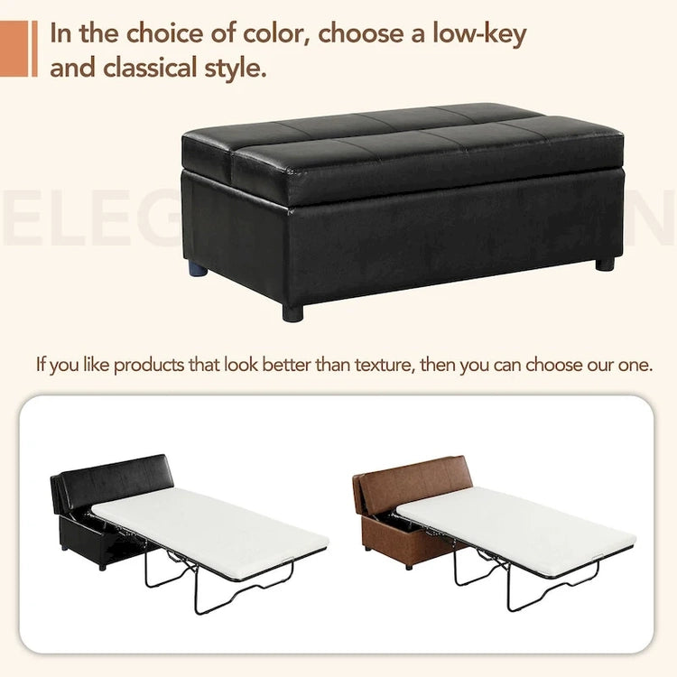 Twin Size Folding Pull Out Ottoman Sleeper Bed with Mattress Convertible Guest Bed, Pu Upholstered Sleeper Sofa