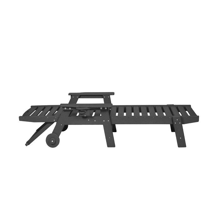 3-Piece Patio Set 2 Oversized Chaise Lounges (5-Position, Wheels, Cup Holder) + Side Table, All-Weather Wood Texture