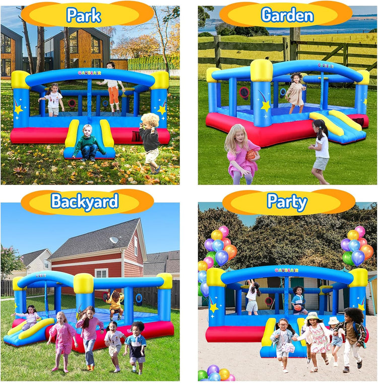 Big Inflatable Bounce House for Party Fun,15ft X 14.8ft, Double Basketball Hoop, Throw Ball Game, Reinforced PVC Bounce Floor
