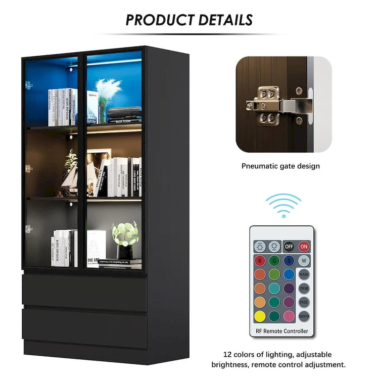Display Storage Cabinet, Display Cabinet with Tempered Glass Doors, Showcase with 4-Tier Storage Shelves