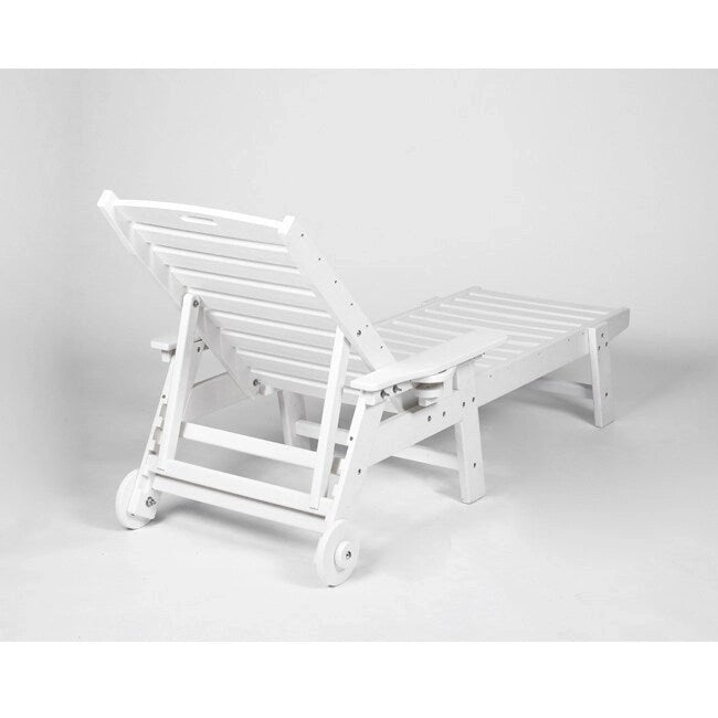3-Piece Patio Set 2 Oversized Chaise Lounges (5-Position, Wheels, Cup Holder) + Side Table, All-Weather Wood Texture