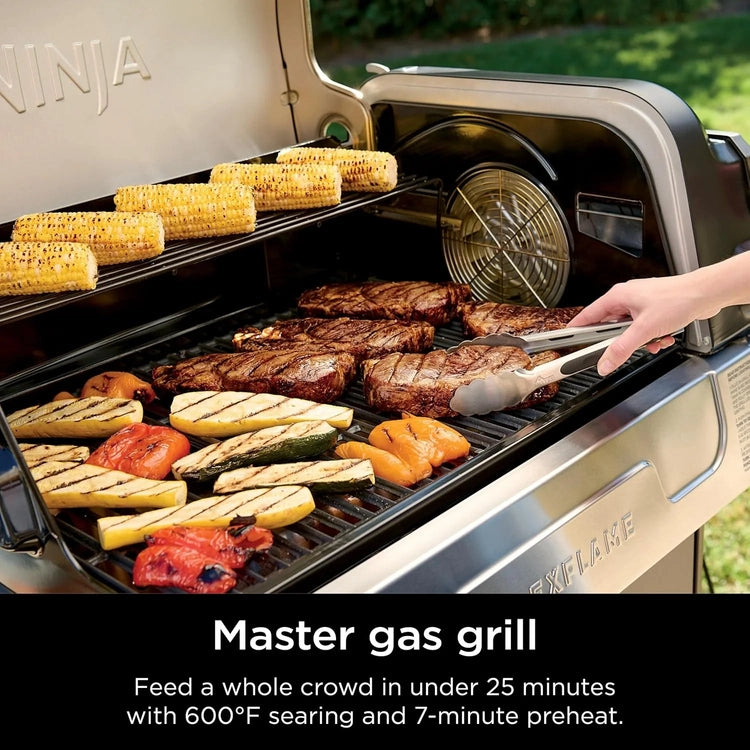 Ninja Flexflame, Grill and Smoker, Electric and Propane Grill, Roaster, BBQ Grill, 5-in-1 Cooking System, 3 Burner, Digital Control, Outdoor Cooking