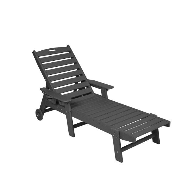 3-Piece Patio Set 2 Oversized Chaise Lounges (5-Position, Wheels, Cup Holder) + Side Table, All-Weather Wood Texture