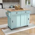Kitchen Cart with Rubber Wood Drop-Leaf Countertop, Concealed Sliding Barn Door Adjustable Height, Kitchen Island on 4 Wheels