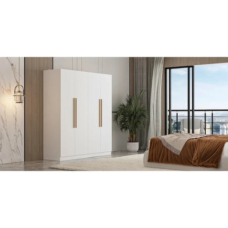 Modern Freestanding Solid Wood Wardrobe Closet with Storage Shelves