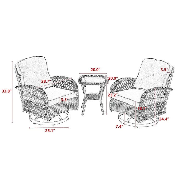 3 Pieces Outdoor Swivel Rocker Patio Chairs, 360 Degree Rocking Patio Conversation Set