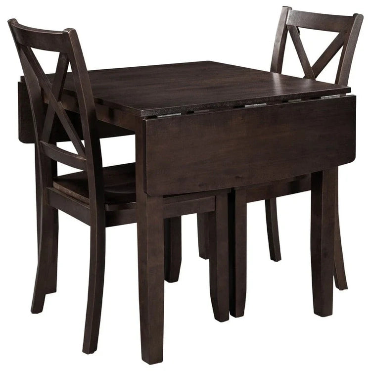 3-Piece Wood Drop Leaf Breakfast Nook Dining Table Set with 2 X-Back Chairs for Small Places