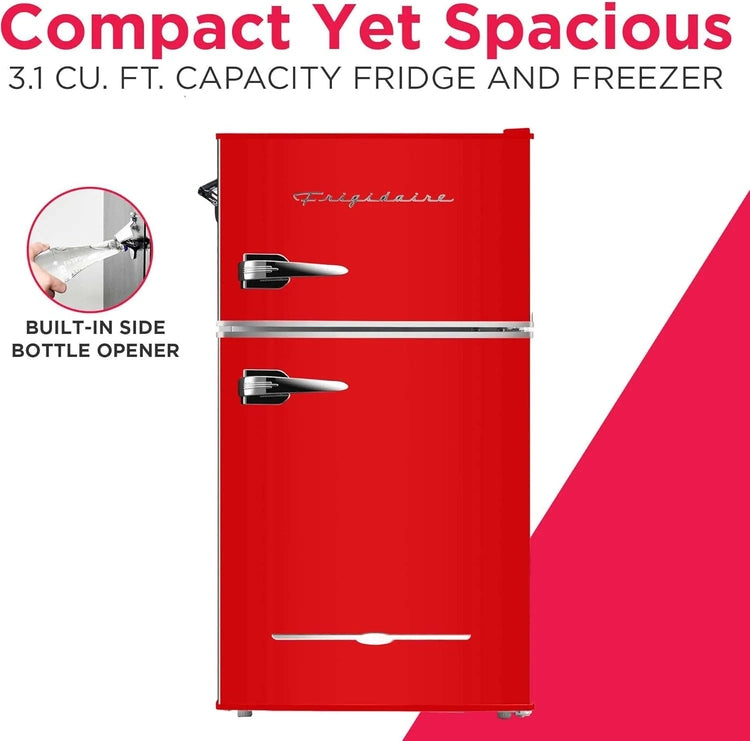 Frigidaire Retro Mini Fridge with Freezer & Side Bottle Opener-Small 2 Door Refrigerator for Office Bar or College Dorm Room-3.1 Cu. Ft