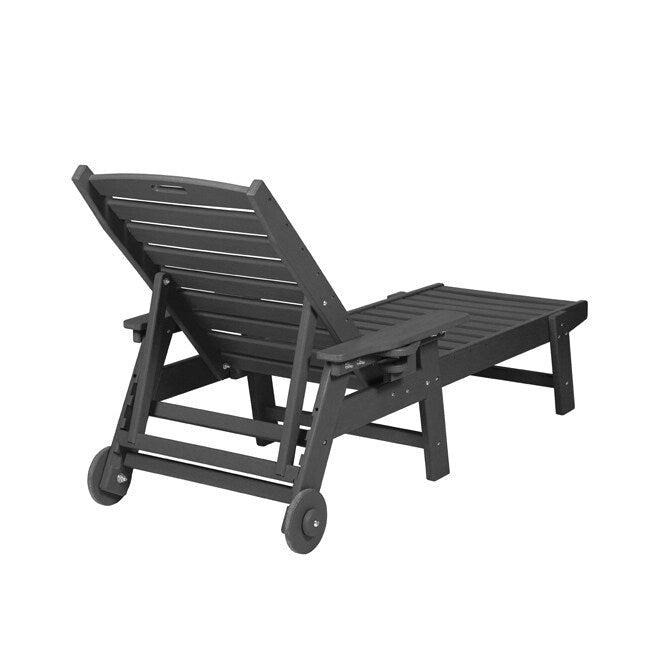 3-Piece Patio Set 2 Oversized Chaise Lounges (5-Position, Wheels, Cup Holder) + Side Table, All-Weather Wood Texture