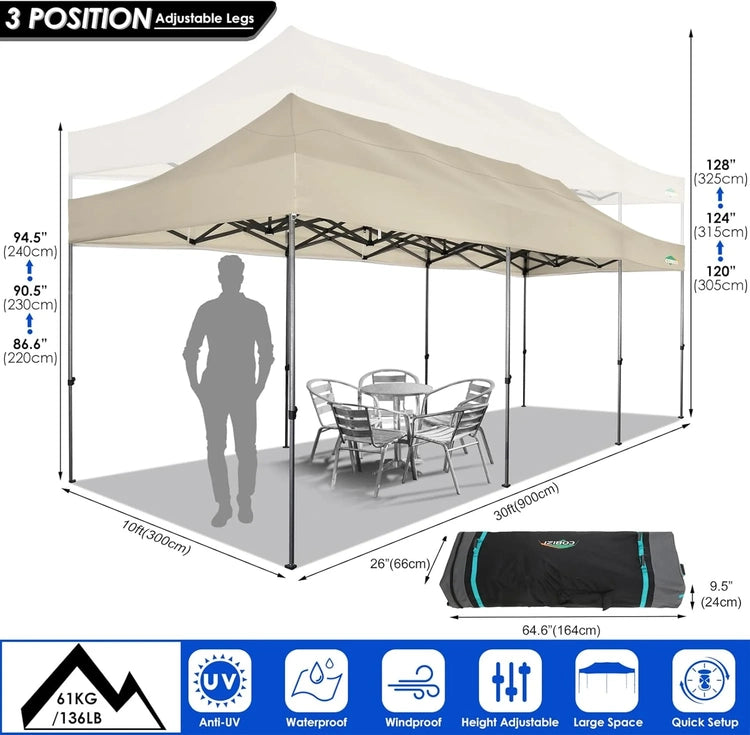 Cobizi 10x20 Heavy Duty Pop up Canopy Tent with 6 Sidewalls Easy up Commercial Outdoor Canopy Wedding Party Tents