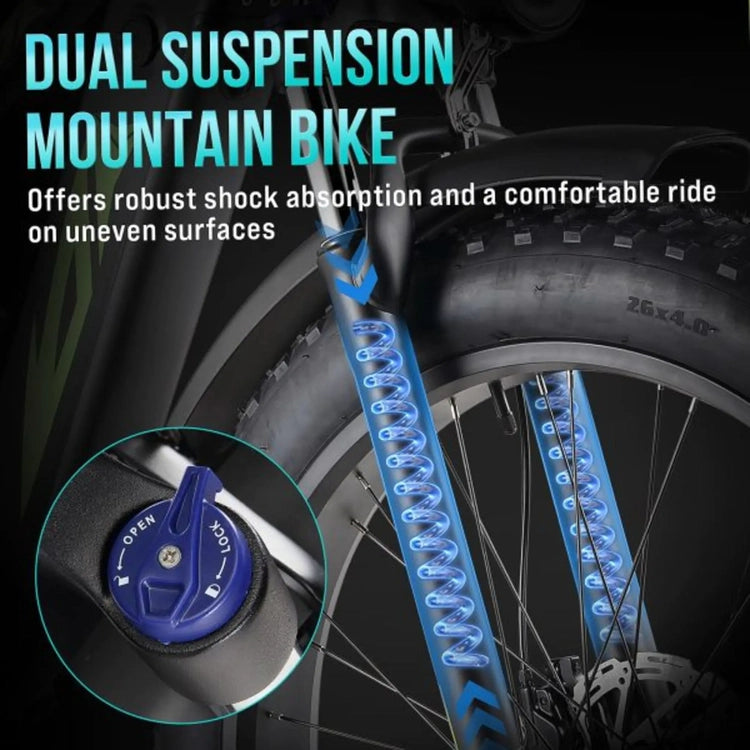 1000W 48V Electric Bike for Adults - 26-in Fat Tire Full-Suspension E-Bike - 17.5Ah Battery - 7-Speed - up to 28MPH - UL Certified