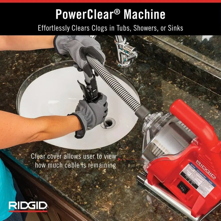Ridgid Powerclear 120-Volt Drain Cleaning Snake Auger Machine for Heavy Duty Pipe Cleaning for Tubs, Showers, and Sinks 55808