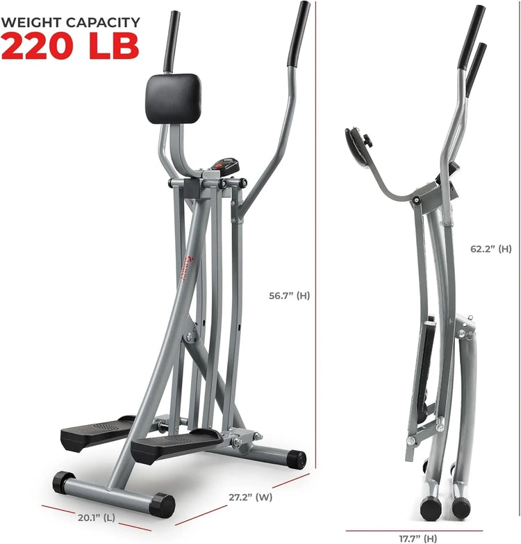 Sunny Health & Fitness Smart Air Walker Elliptical, Low-Impact 30-Inch Stride Home Glider Machine, Senior Cross Trainer for Indoor Cardio Exercise