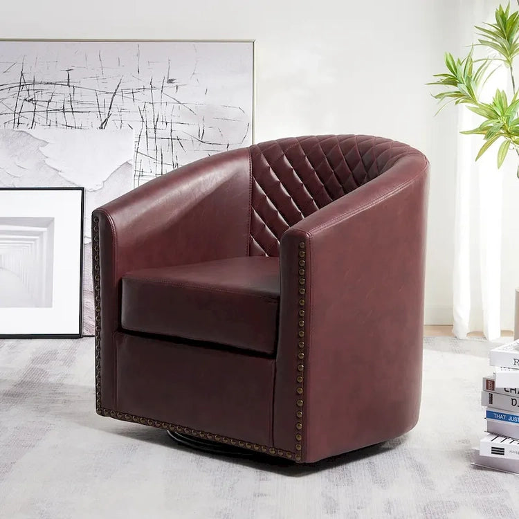 Kinwell 29 Wide Tufted Pu Leather Swivel Barrel Chair
