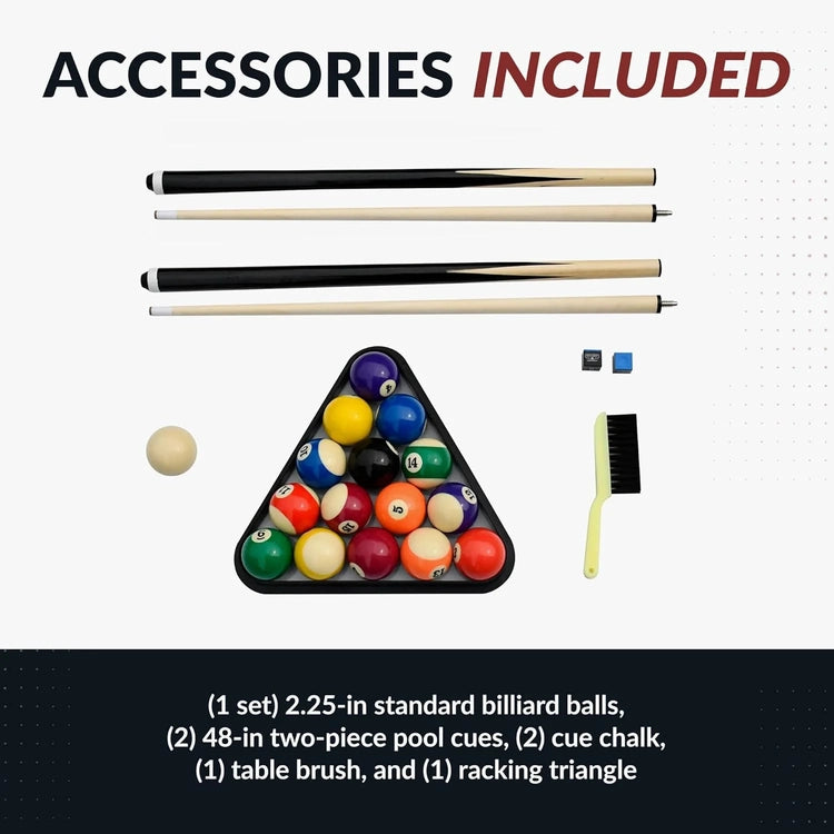 6 Ft Portable Pool Table, Adults Folding Billiards Tables for Game Room with Easy Foldable Storage, Includes Full Set of Billiard Balls, Cues